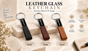 PC535 LEATHER GLASS KEYCHAIN