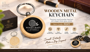 PC577 WOODEN GLASS KEYCHAIN